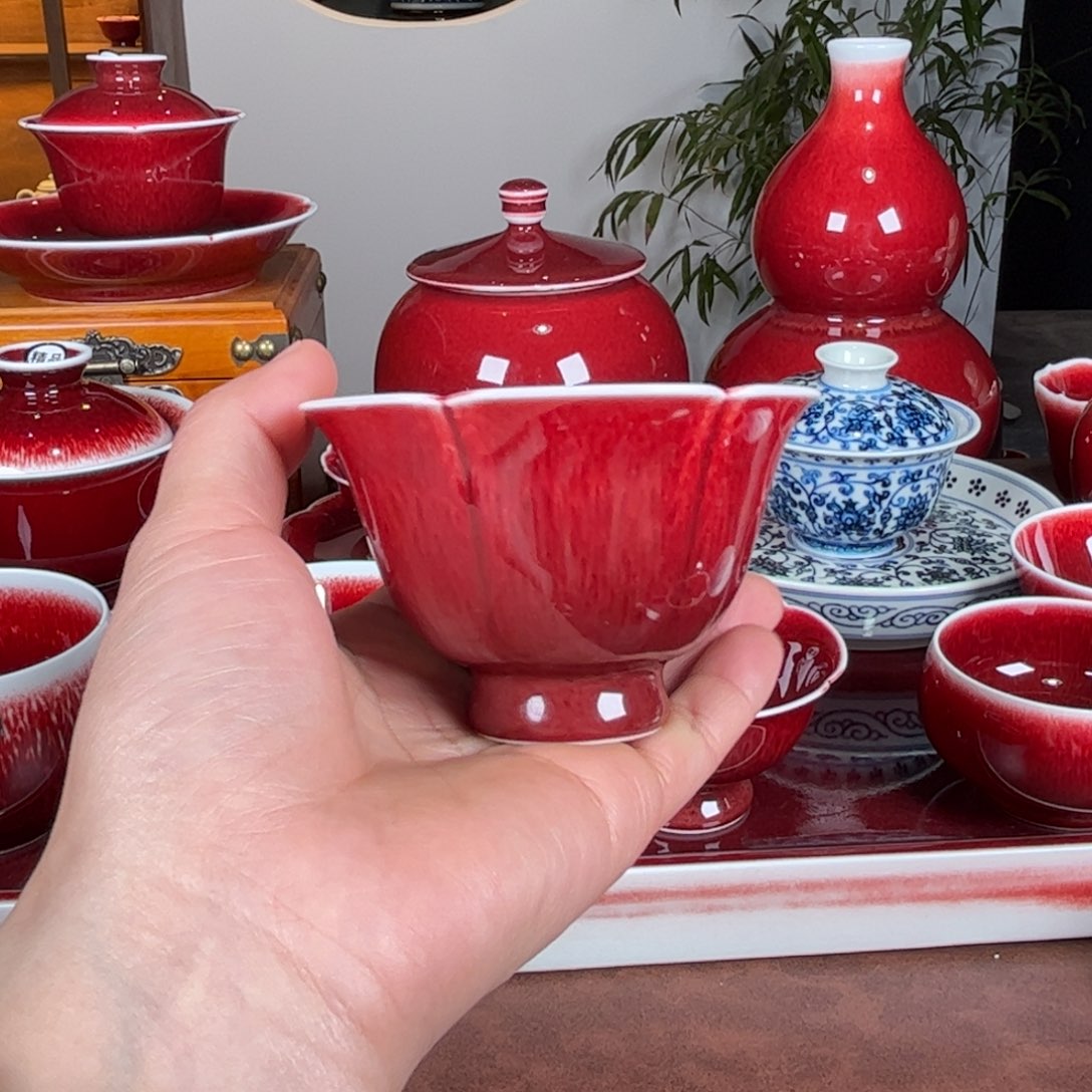 杯景德镇原矿郎红杯花瓣