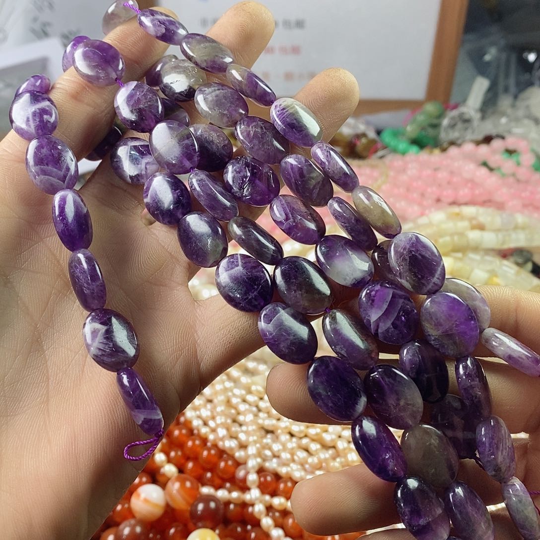 玛瑙/玉髓珠宝半成品未镶嵌一条12×16梦幻紫水晶蛋型B49