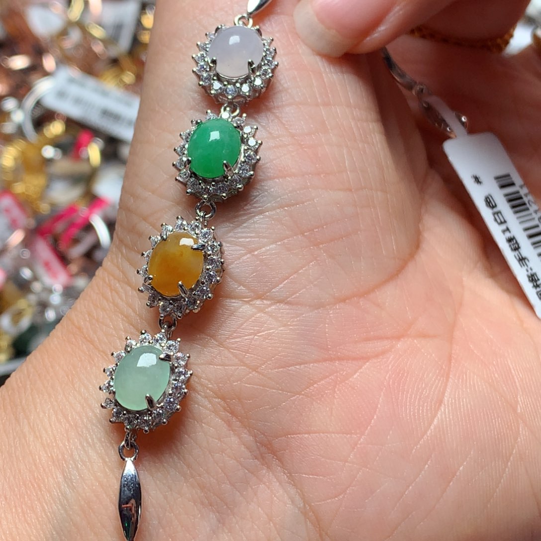 翡翠戒指银S925镶嵌天然翡翠手链