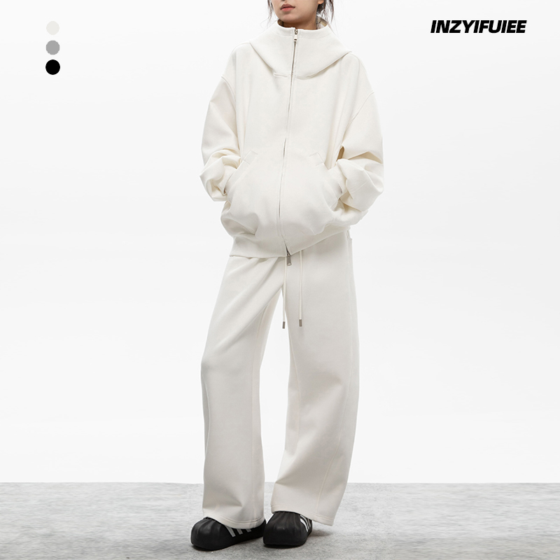 INZYIFUIEE宽松廓形连帽卫衣空气感拉链外套长袖外穿情侣休闲