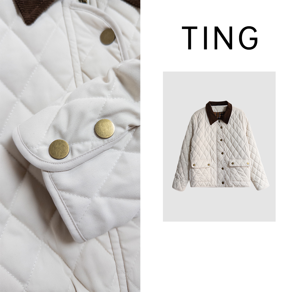 翻领菱格棉服棉衣夹棉保暖外套女LT2132（衣长61）