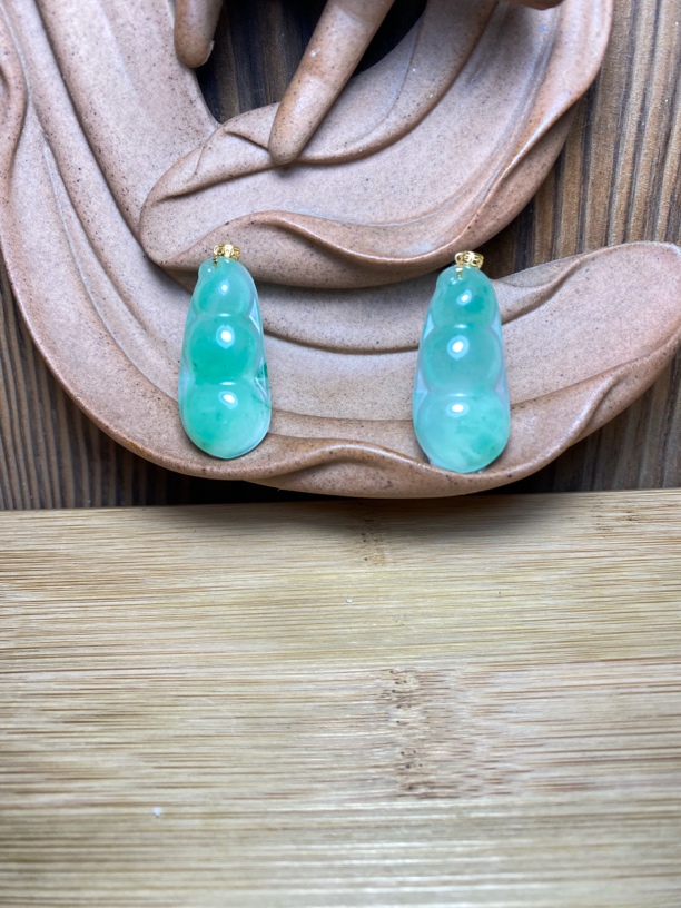 浅色 非洲翠福豆吊坠 18K金镶嵌 多样性发一