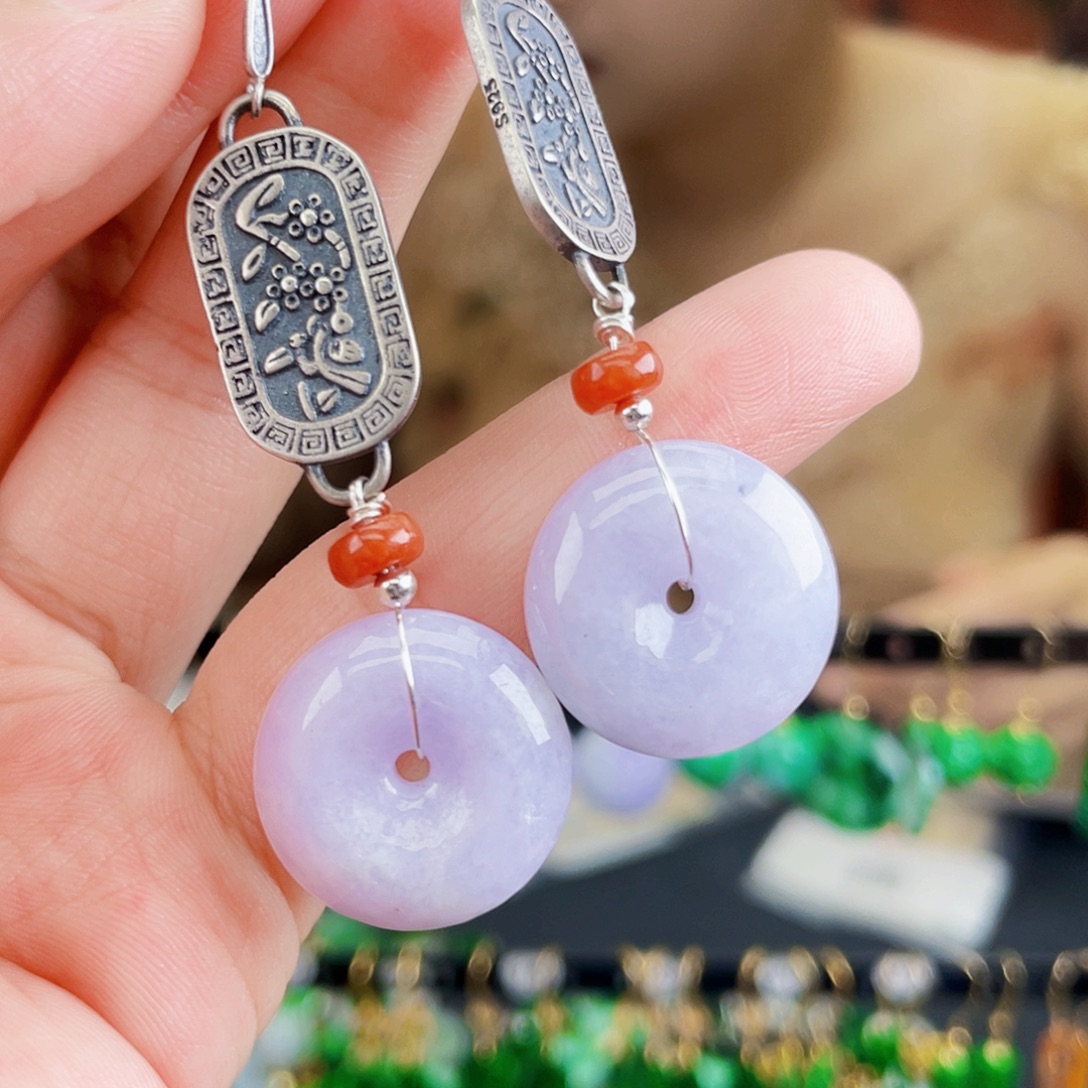 翡翠银S925镶嵌耳饰