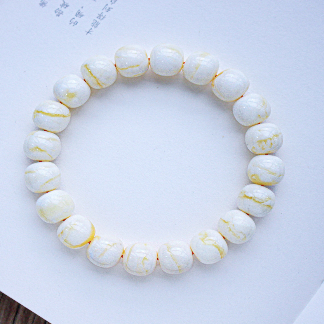 同料10mm精品俄料浓瓷白花蜡老型蜜蜡手串14.03克 精工 蜡质瓷实