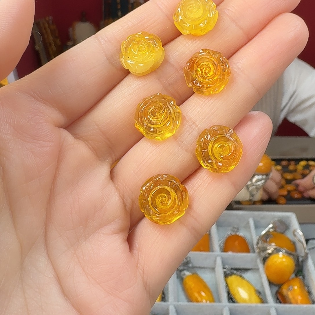 约***盒琥珀银S925镶嵌耳饰耳钉多样发一