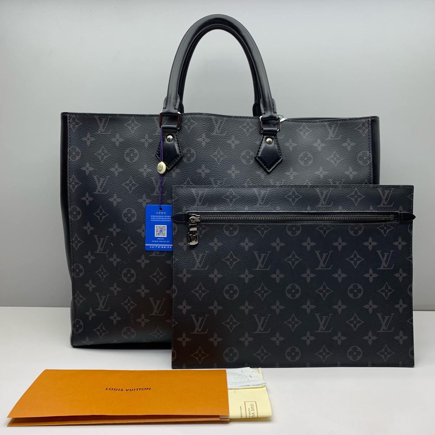 99新 LouisVuitton/路易威登 黑花拼皮Sac托特包公文包2133