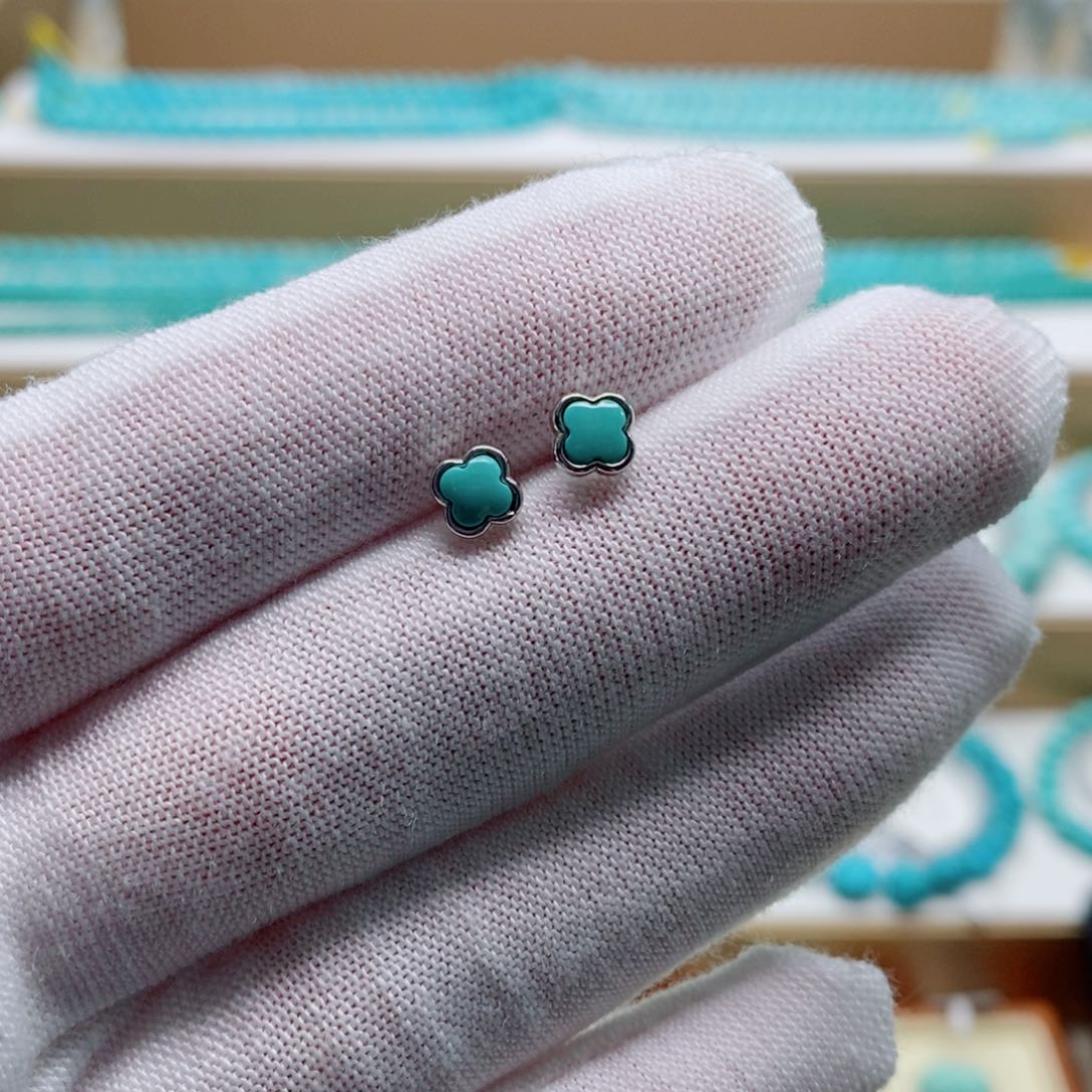 绿松石耳钉银S925镶嵌