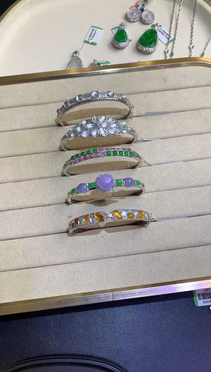 【小鱼严选 】翡翠手镯-多样性发一件-18K金镶嵌-XY21 |CXQ3