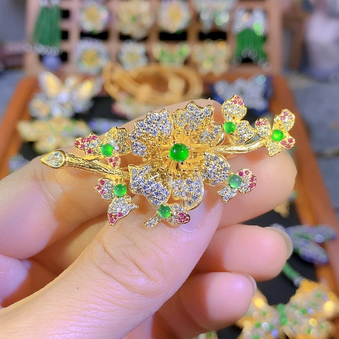 吊坠(不含链)银S925镶嵌翡翠