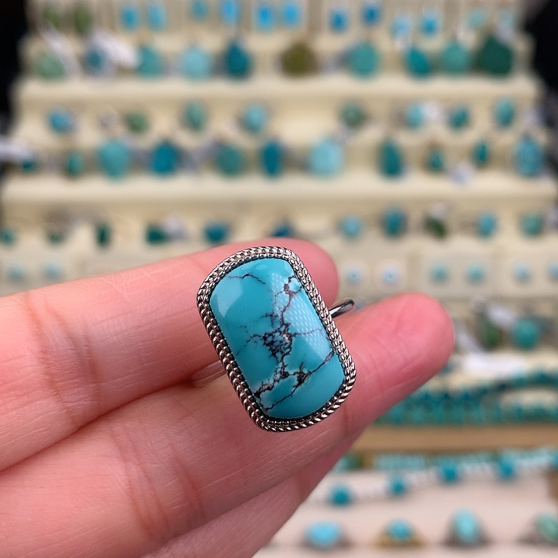 绿松石银S925镶嵌戒指