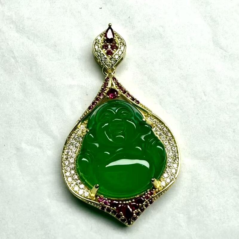 W24-天然  高端  大气   -时尚  绿玉髓 吊坠-赠链