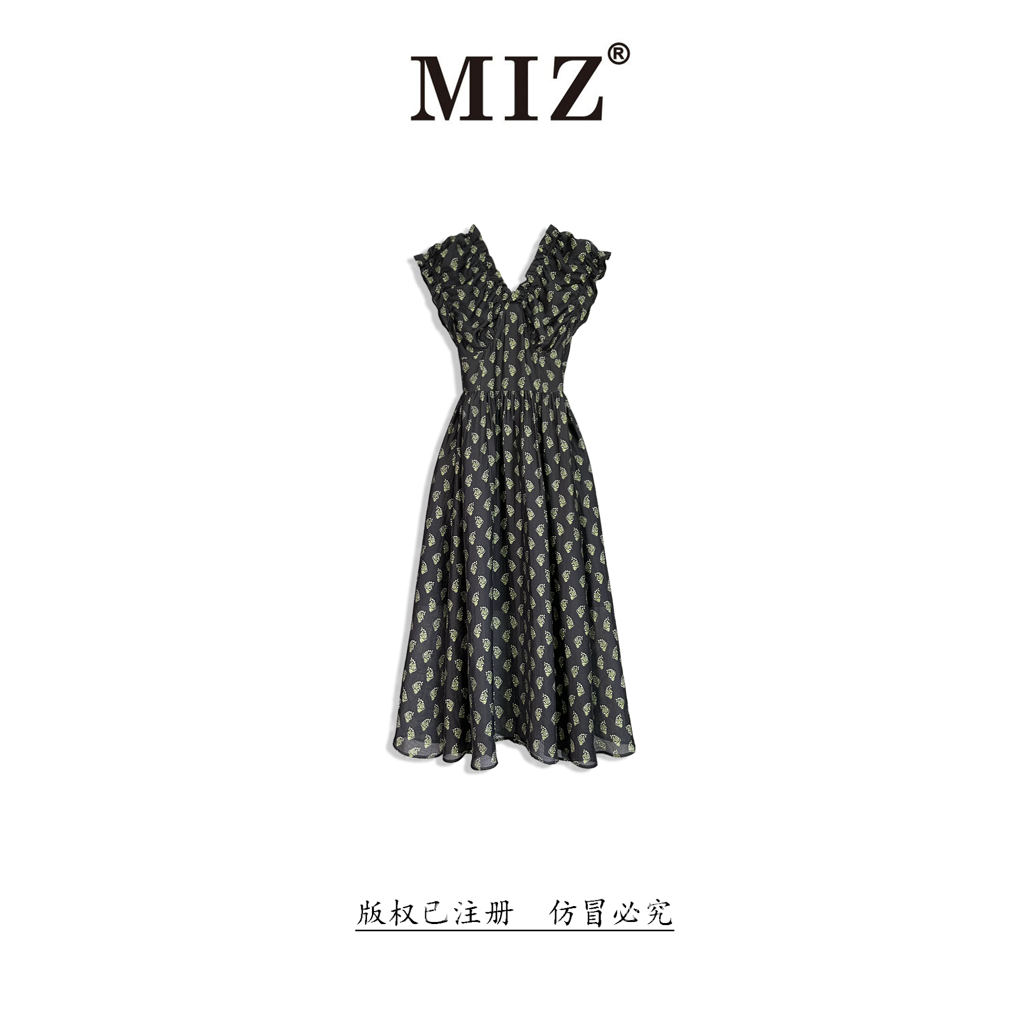 【MIZ】XI2025夏季原创定制修身显瘦花色连衣长裙2526152