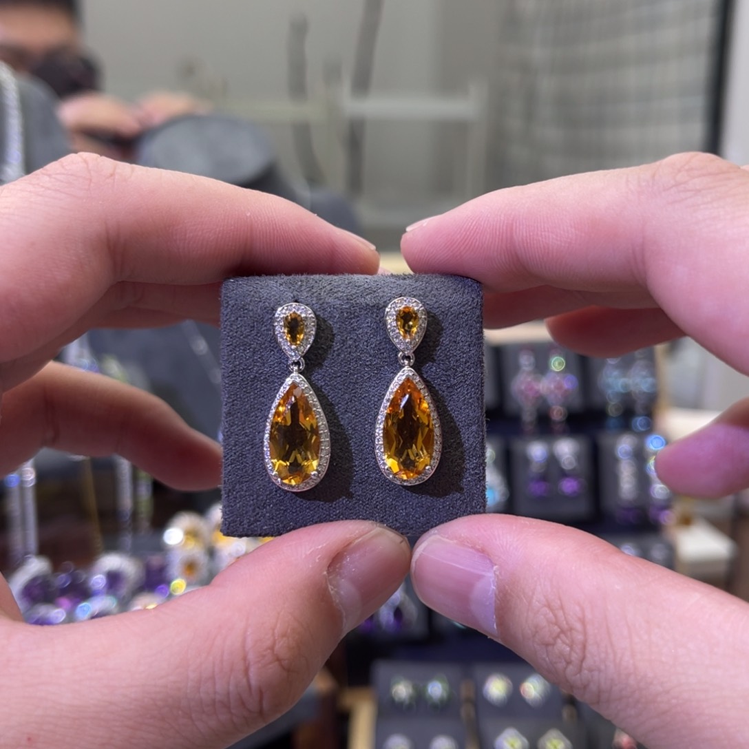 黄晶耳坠银S925镶嵌……