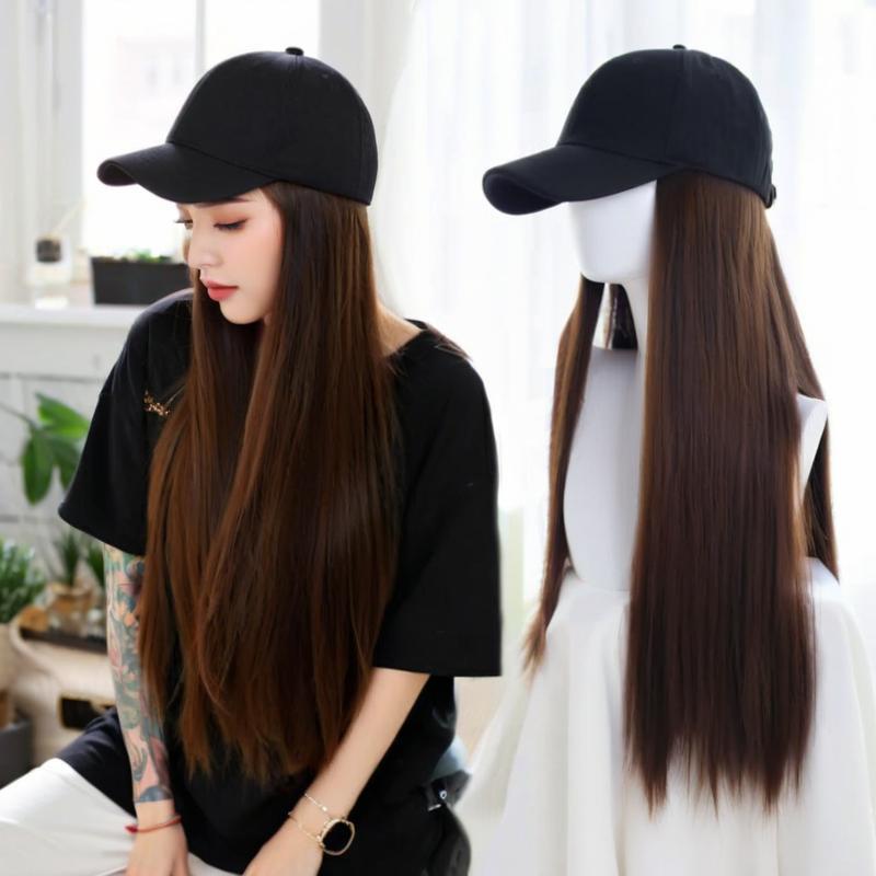 外贸货源供应商新款鸭舌帽假发一体式化纤长直发时尚wigs假发代发