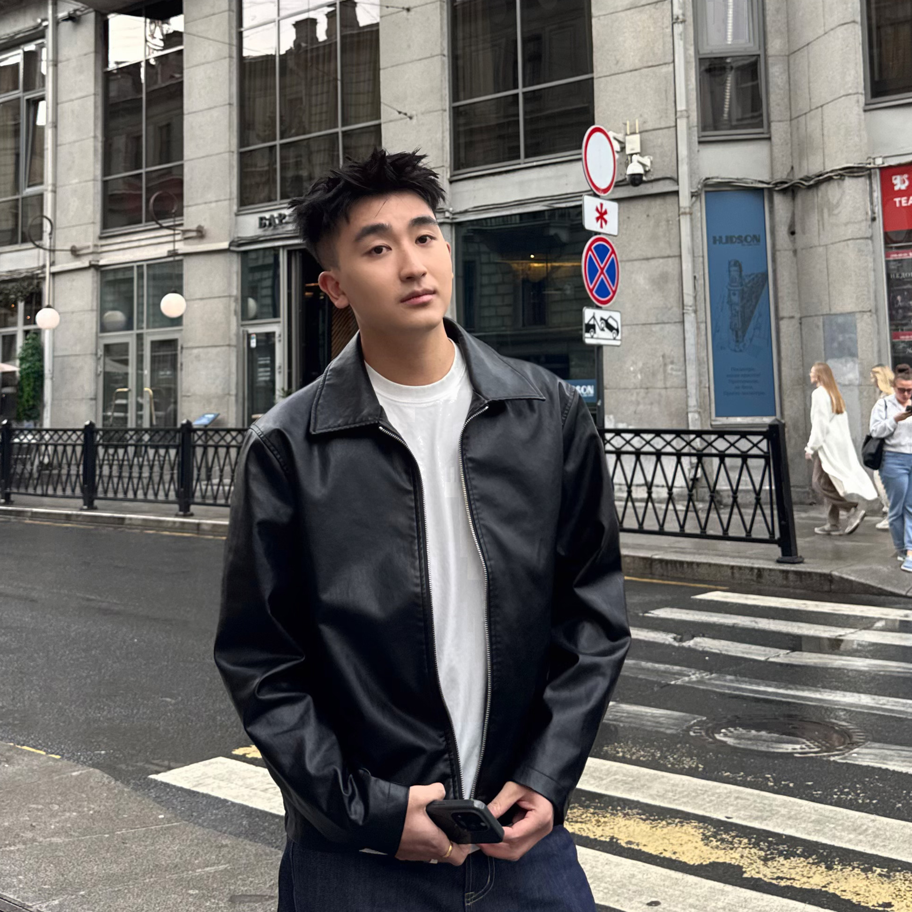 【清仓】SANBAI 叁佰【黑骑士】经典纹理感PU短款皮衣夹克外套