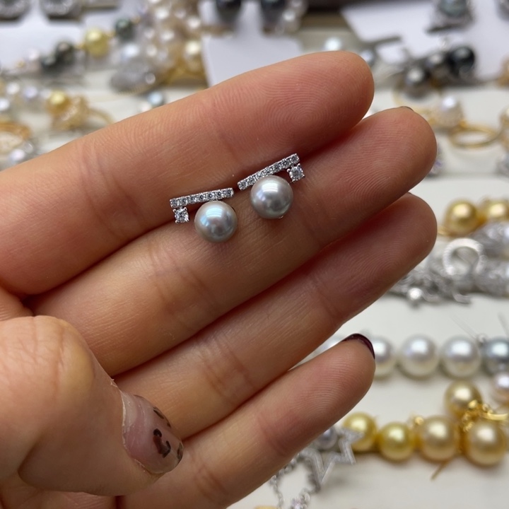 海水珍珠耳饰银S925镶嵌