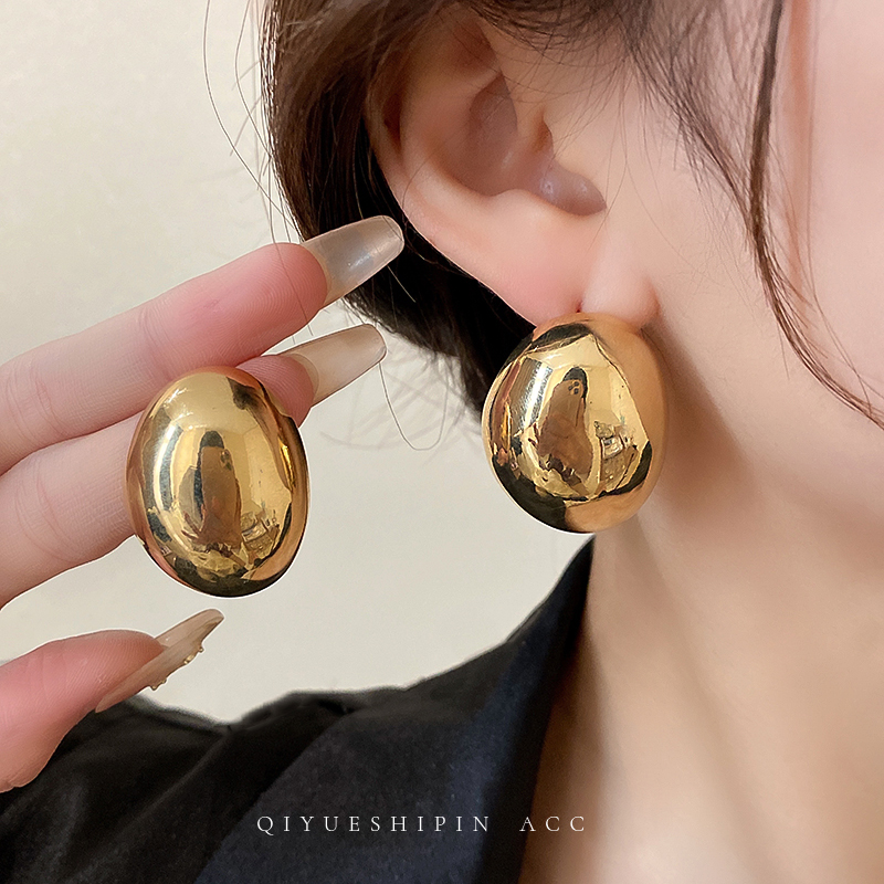 铜合金耳饰 轻奢风耳钉几何女极简时尚轻奢金色手工法式气质小众