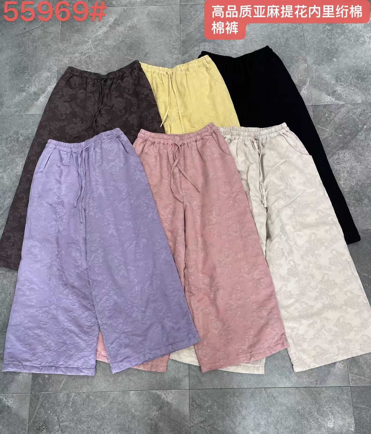 软糯亚麻提花直筒阔腿棉裤 0133