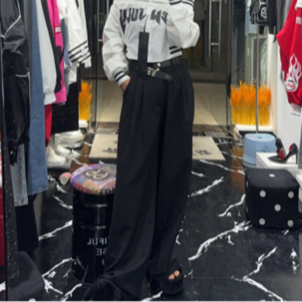 简约不规则黑色阔腿裤高腰拖地设计感休闲裤女