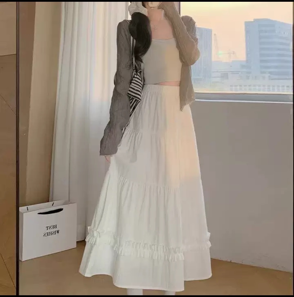高腰蛋糕裙女秋季薄款显瘦中长款梨形身材a字半身裙 