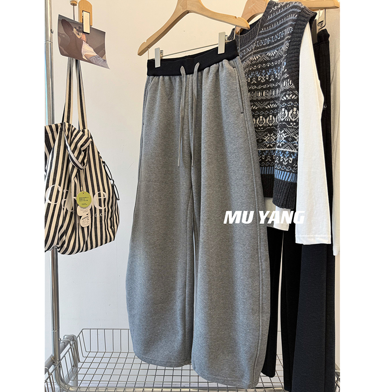 胖妹妹240斤大码慵懒风加厚加绒香蕉卫裤女秋冬休闲松弛感阔腿裤