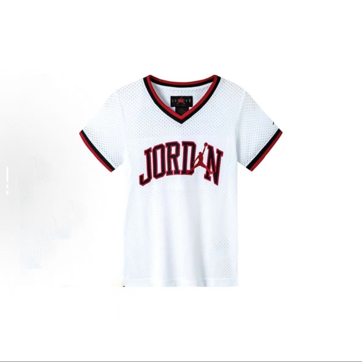 AIR JORDAN数字V领短袖T恤 男童 纯白色CV3935-100/CZ2036-100