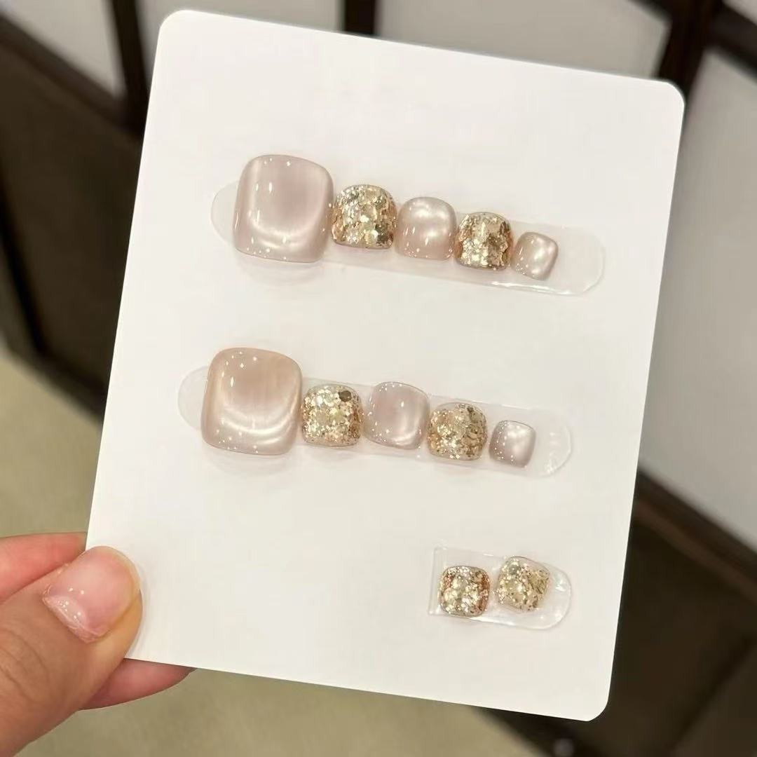 【白月光】脚甲14片装纯手工脚趾穿戴甲 贴合肤色上脚温柔显白百搭