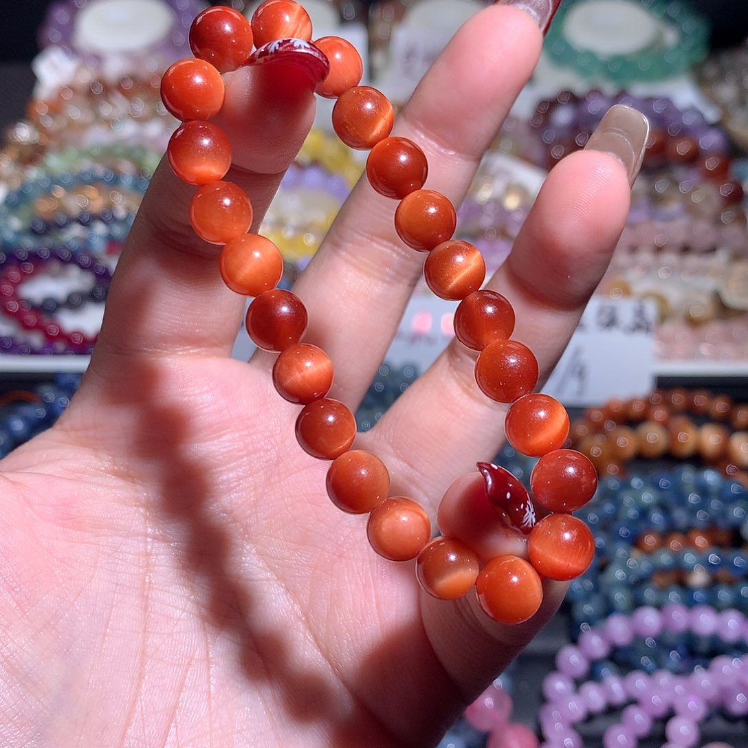 未镶嵌手链水晶顶级橙红虎眼8