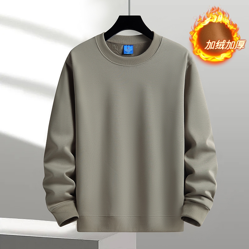 【水貂绒】冬季男士卫衣加绒加厚打底衫保暖休闲纯色圆领大码男装潮