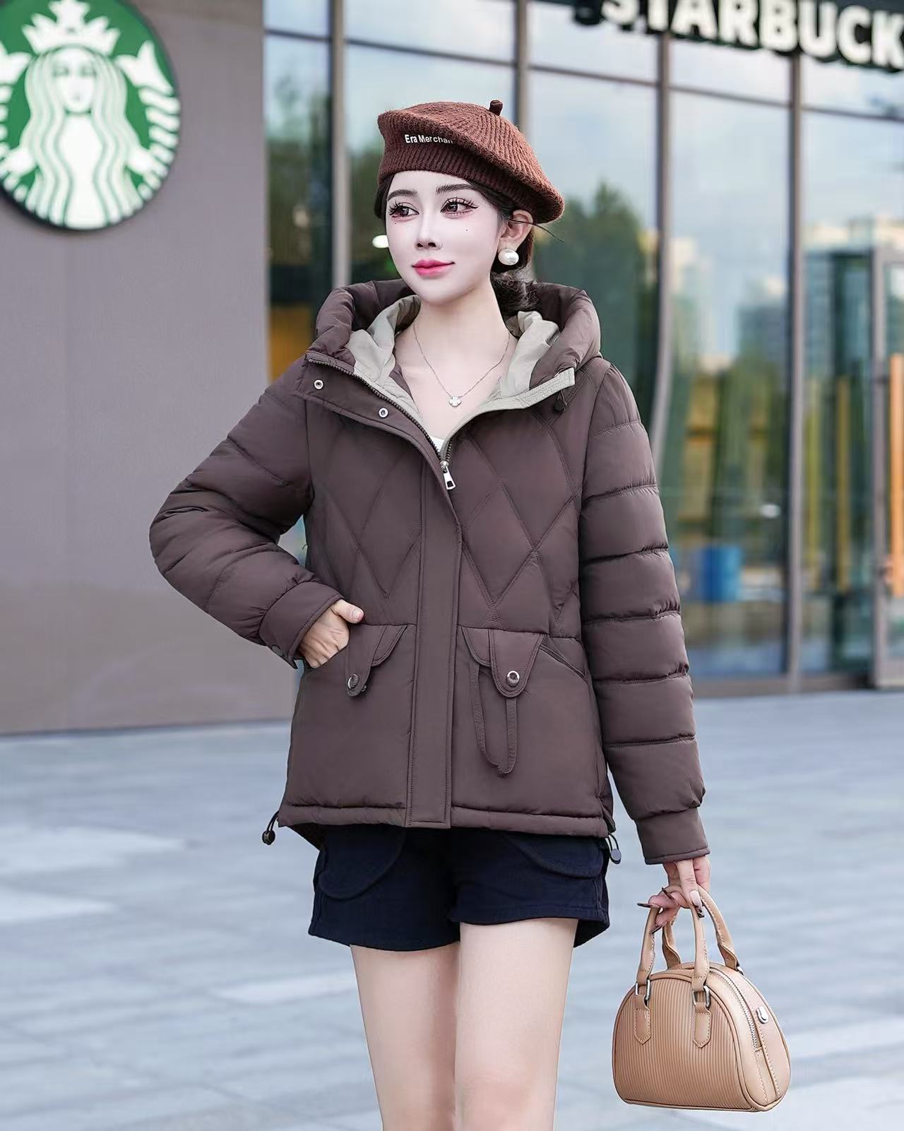 2025秋冬新款韩版短款妈妈装时尚休闲连帽冬季女装棉服外套2513