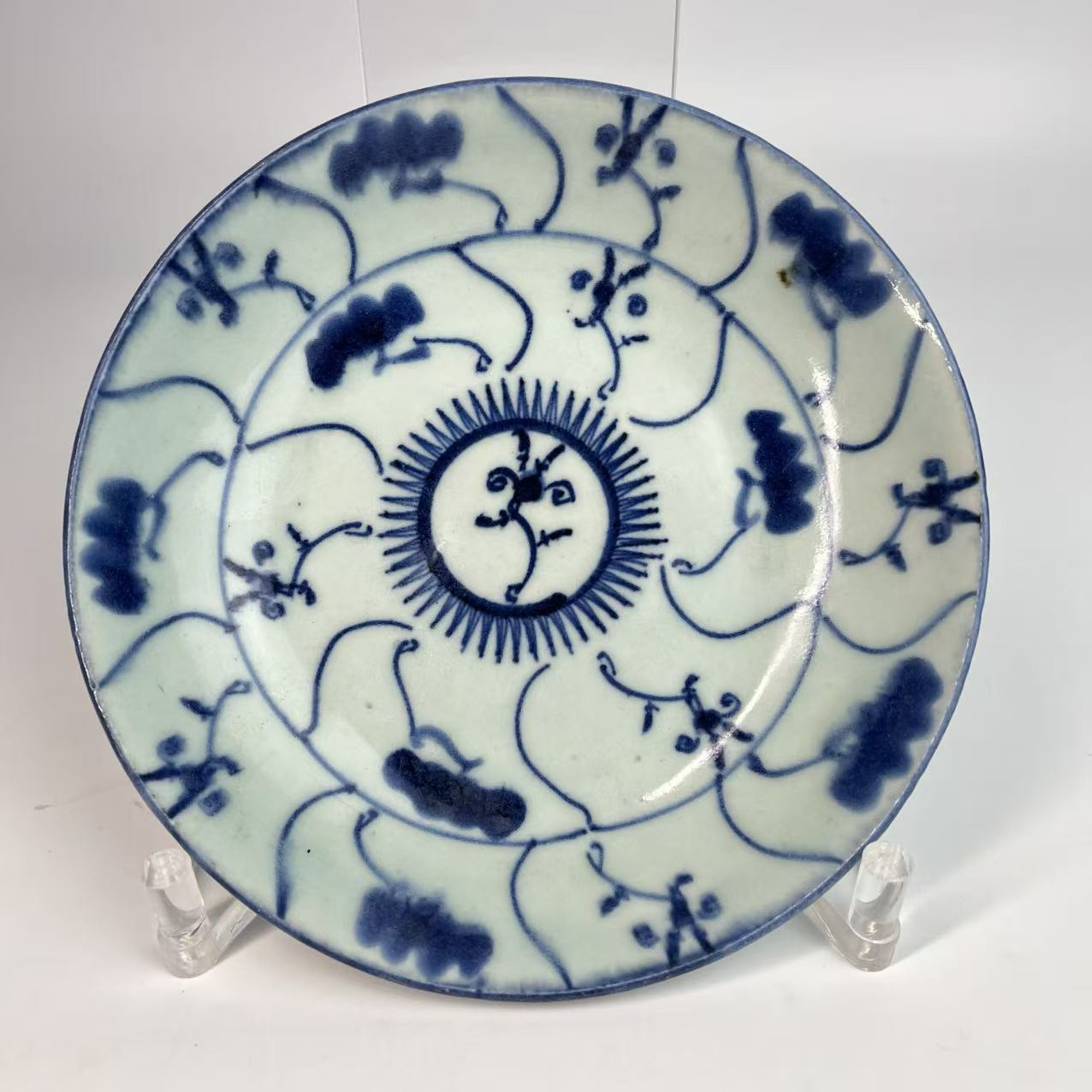 TC 02110 清雍正 青花灵芝花纹盘