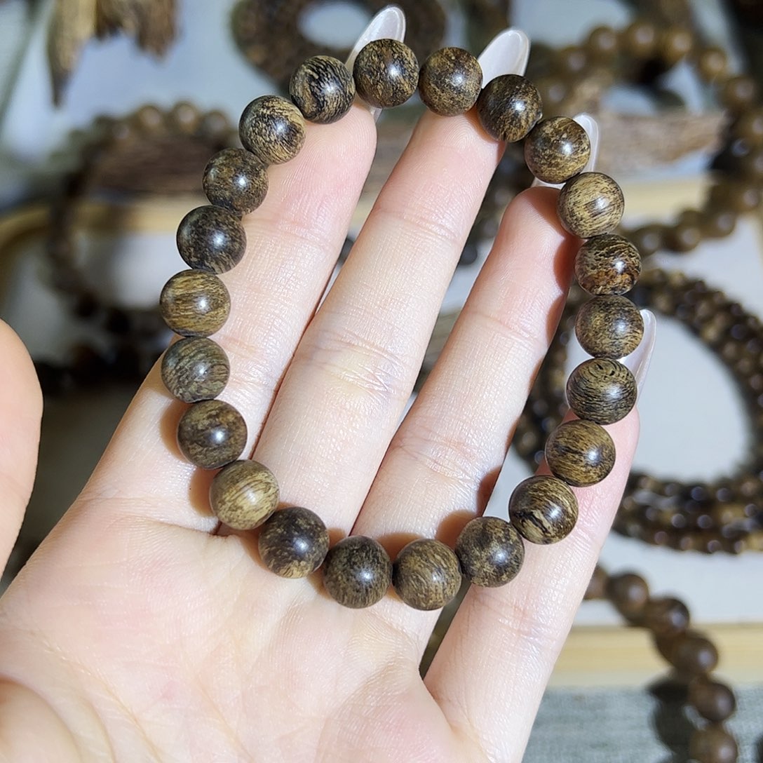 沉香手串天然文莱黑棋老料0.9单圈 沉水级 花果棋韵