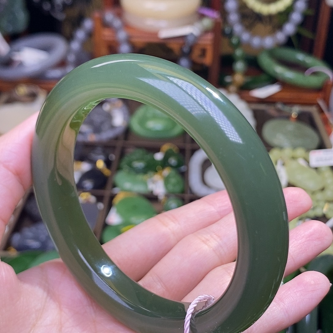 和田玉未镶嵌晴水湖水绿清货手镯58.3圈口