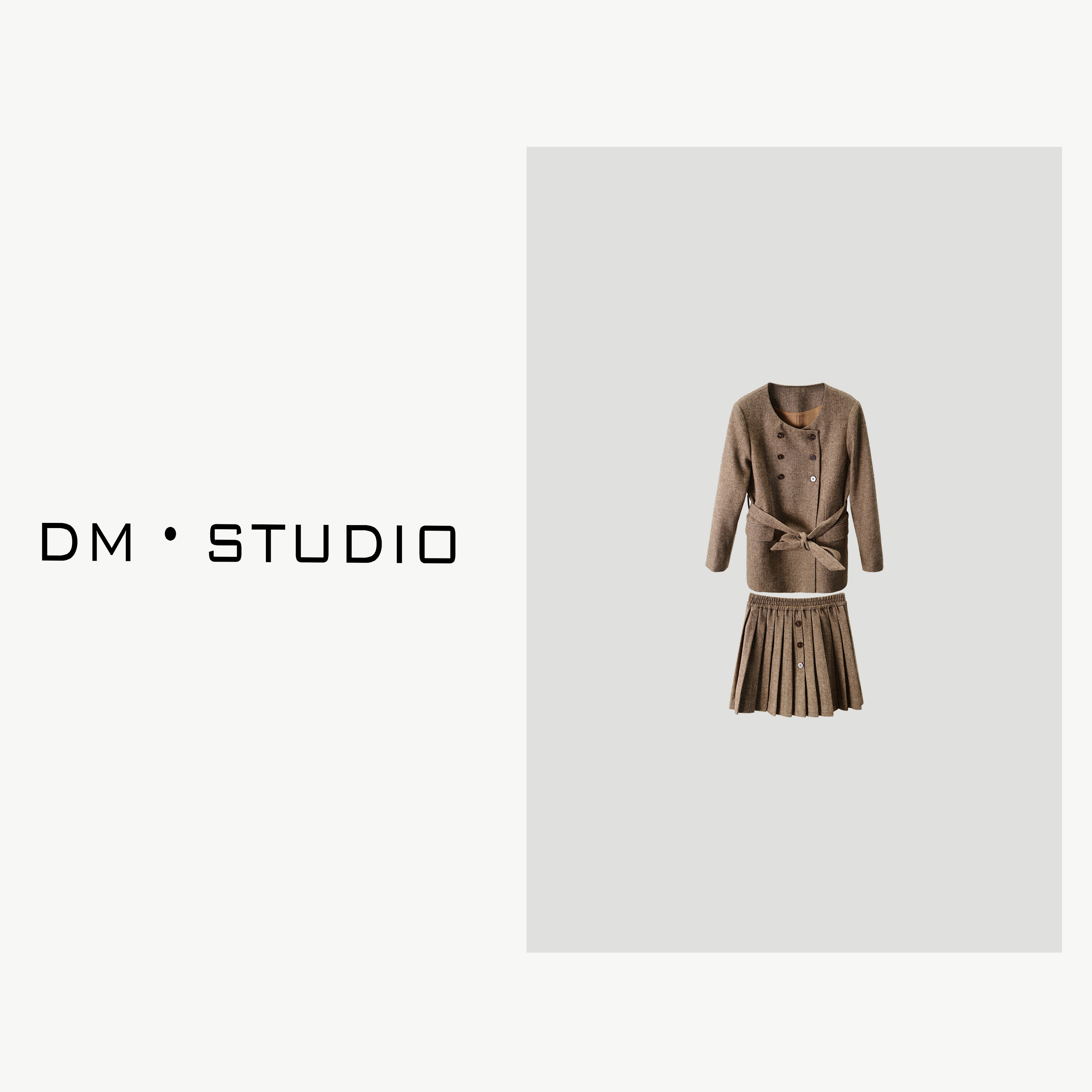 -DM•STUDIO/（含羊毛）气质双排扣西服+百褶短裙套装（A2725）