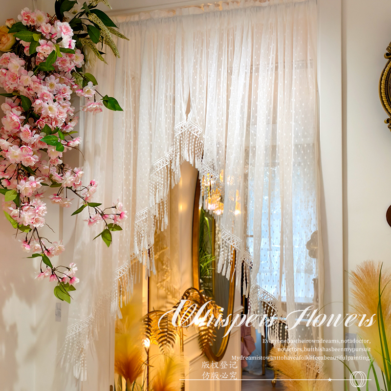 【原创设计】法式蕾丝刺绣吊穗门帘创意半截纱帘卧室隔断氛围感门帘