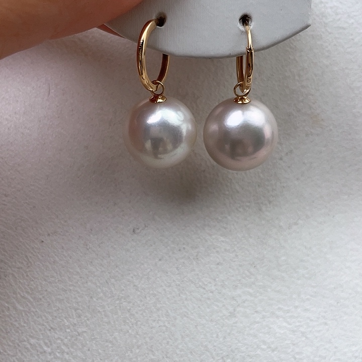 淡水珍珠耳饰18K金镶嵌14-15