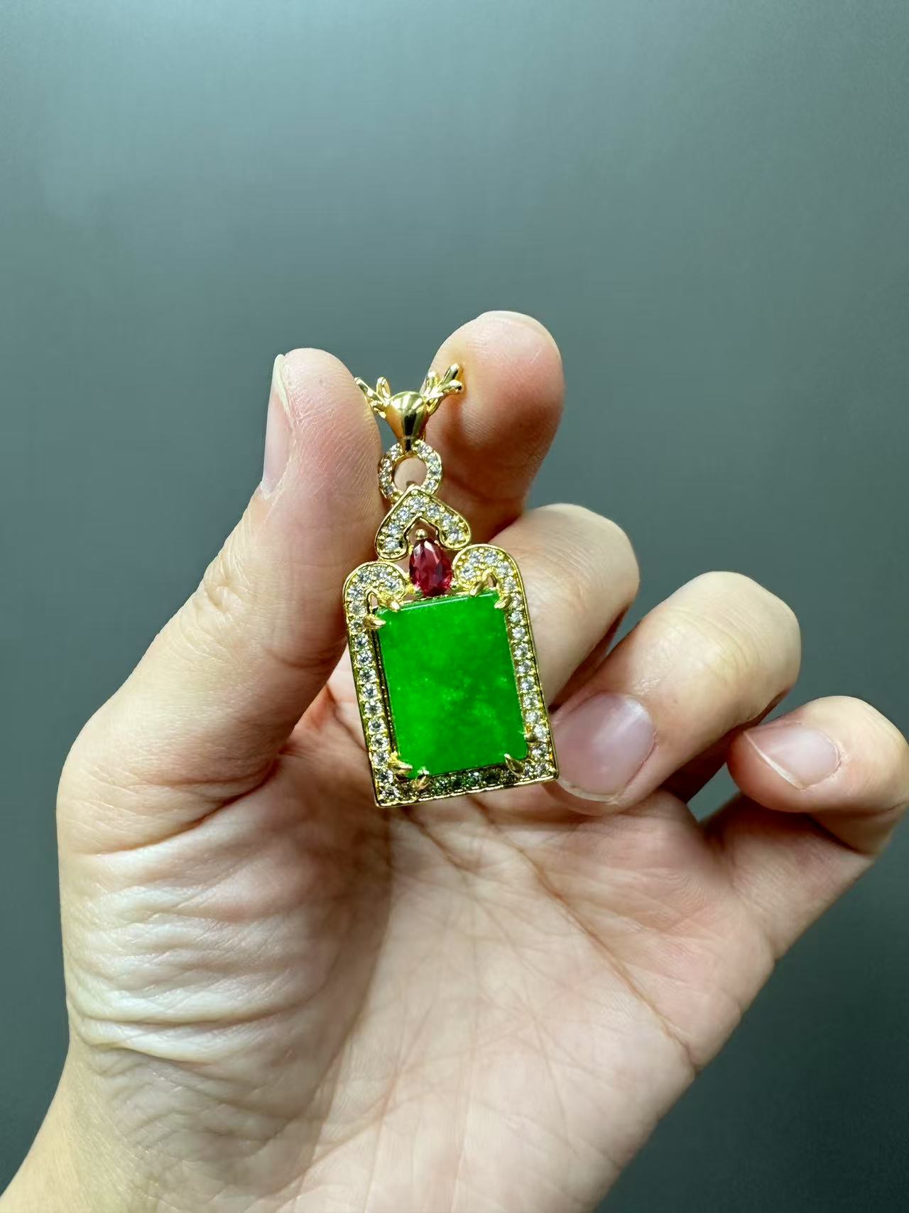 翡翠设计款14k一鹿有你无事牌吊坠