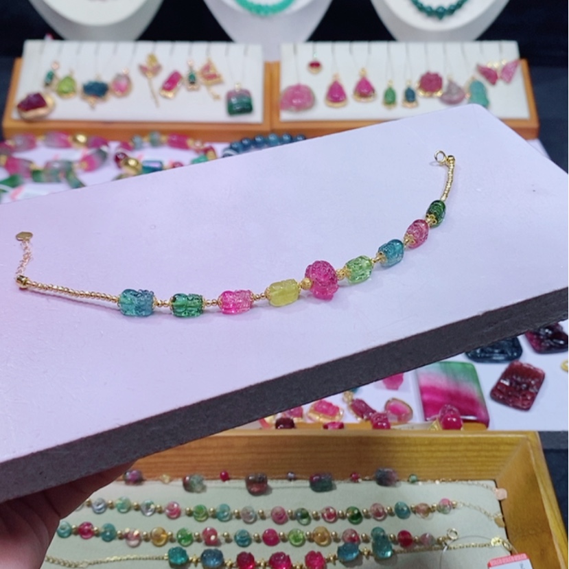 【闪购商品】碧玺碧玺m18K金镶嵌貔貅手链