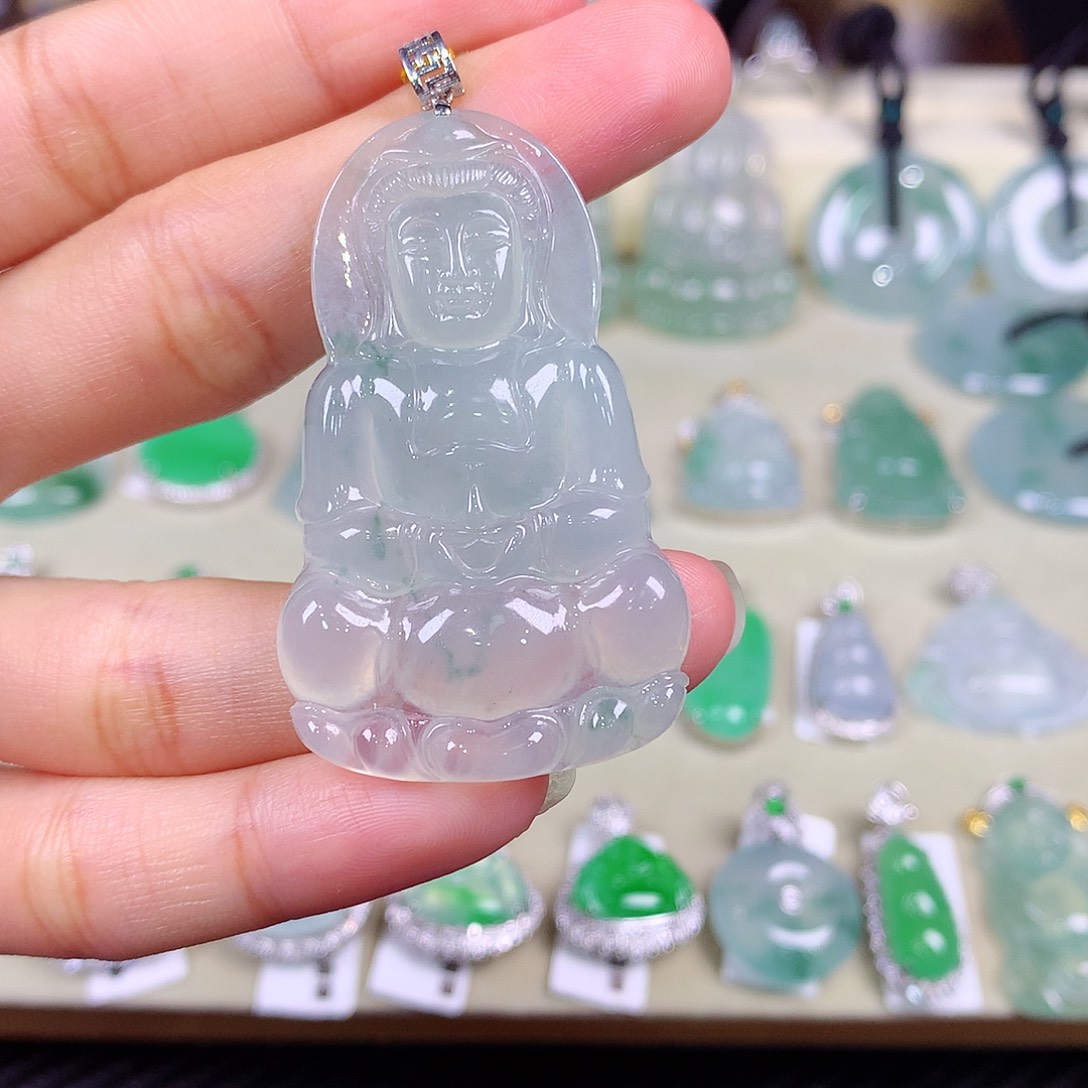 翡翠18K金镶嵌吊坠(不含链)