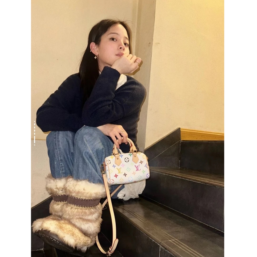 未使用 LouisVuitton/路易威登 村上隆联名 Speedynano白三彩包