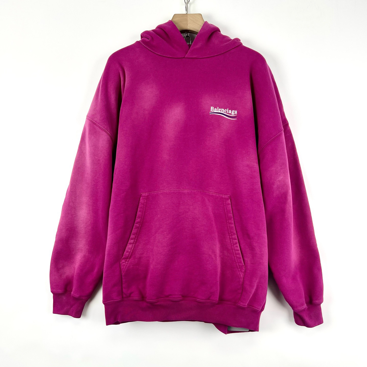 未使用 Balenciaga/巴黎世家 XXS码/玫红色刺绣连帽卫衣/07218