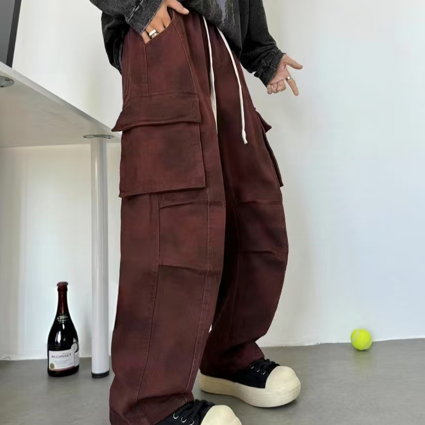 8035牛仔裤男2025潮流百搭复古直筒时尚休闲宽松系带长裤子