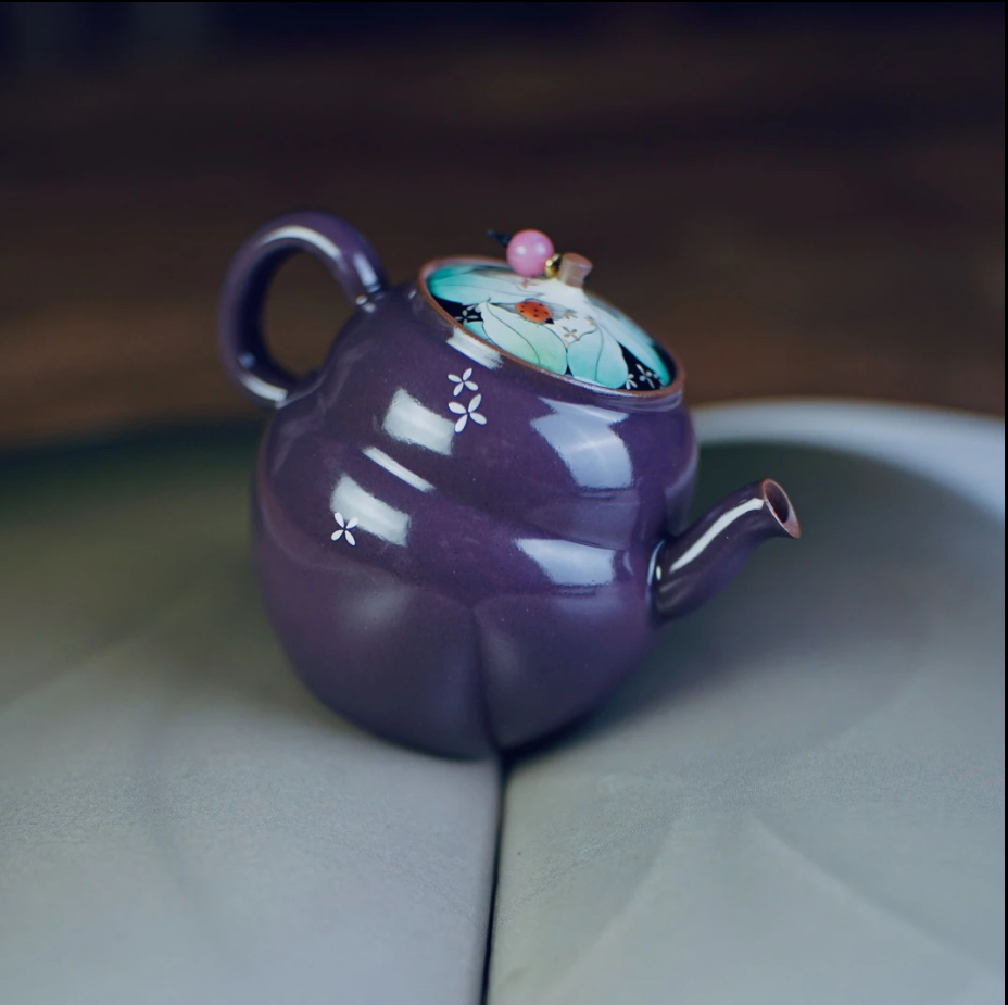 《梦乔茶器》三秋月-粉墨蝶悦紫砂壶景德镇手工手绘高端窑口茶器