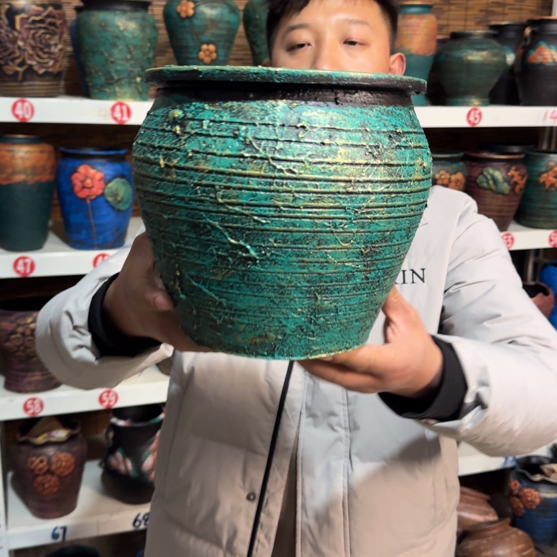 红陶红陶浮雕花盆炸炸炸