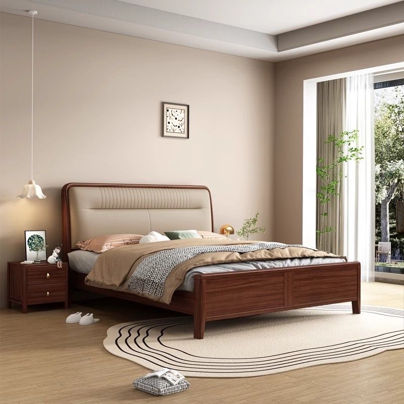 北美黑胡桃木实木床主卧储物床新中式1.8双人婚床别墅高端大气床