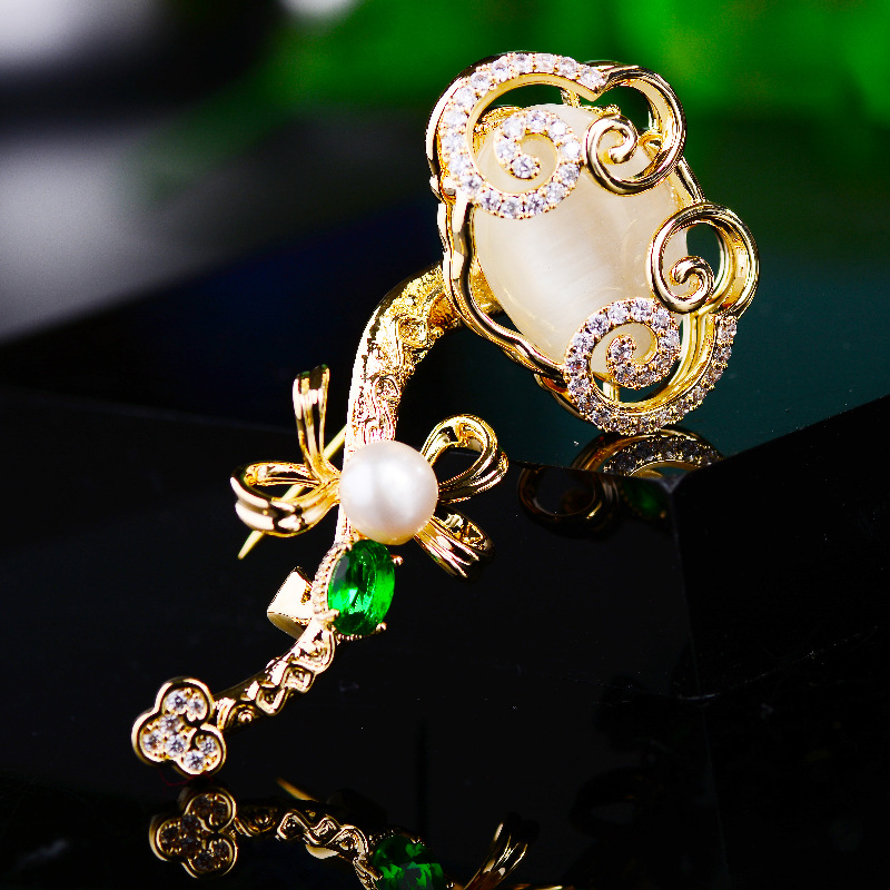 铜合金合成锆石胸针 国风甄选【如意】寓意心想事成 万事如意