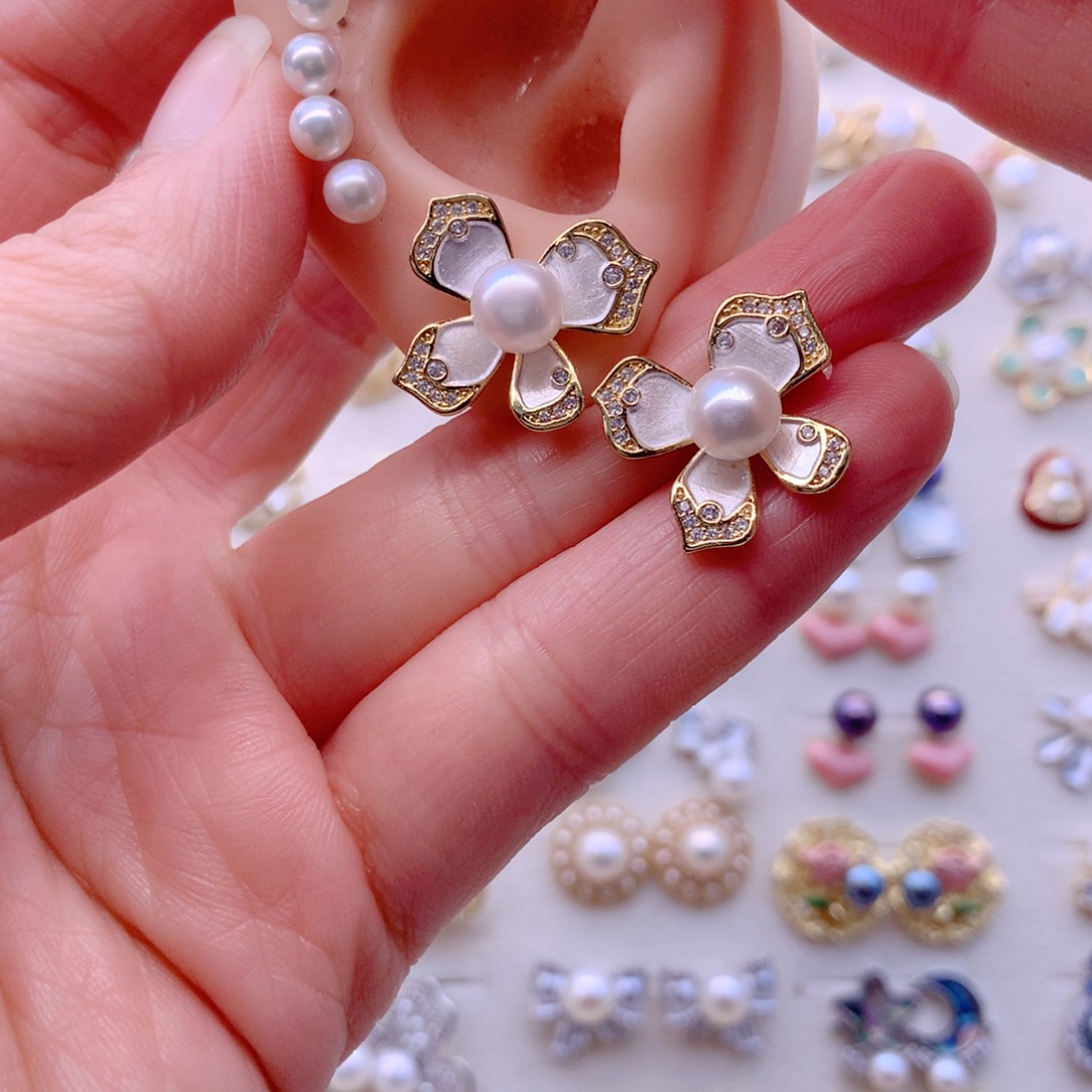 淡水珍珠耳饰合金