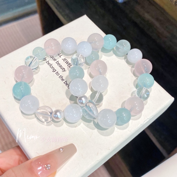 SC040 海盐桃桃冰 海蓝宝粉水晶手串 天然水晶默认微瑕
