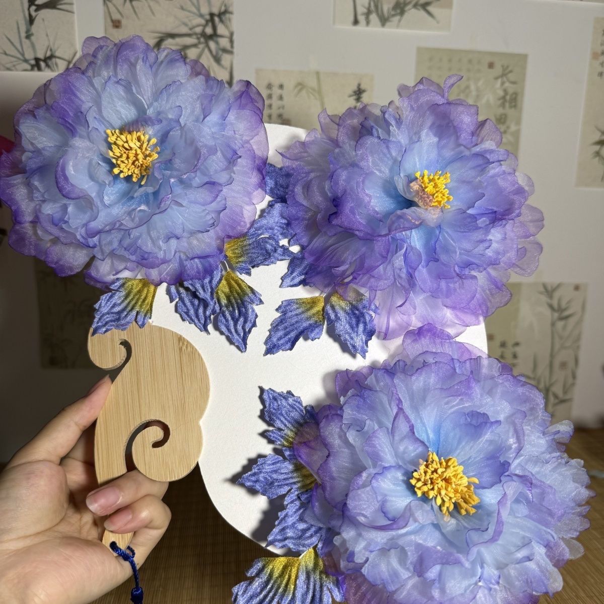 古风原创手工大朵渐变牡丹烫花发夹汉服配饰