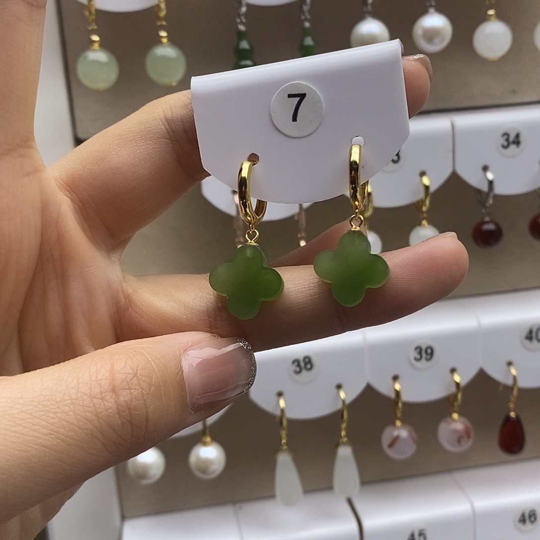 和田玉银S925镶嵌耳饰